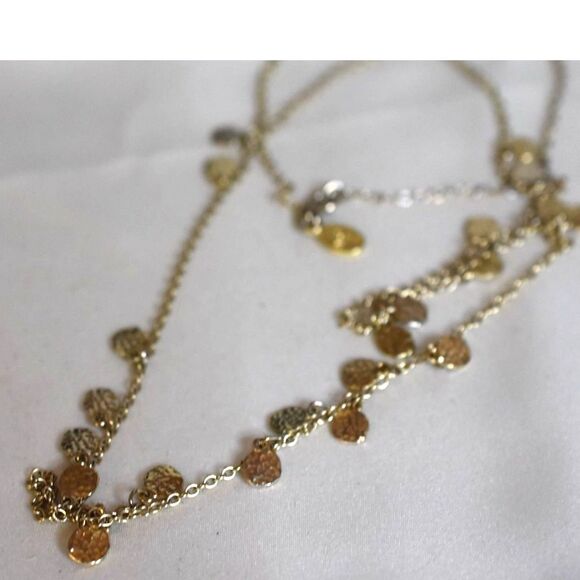 Loft Glittering Gold Tone Hammered Petite Disc Link Chain 32" Retro Necklace - Picture 2 of 4